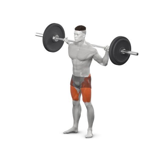 Barbell lunge, start: standing tall with the bar across the upper back